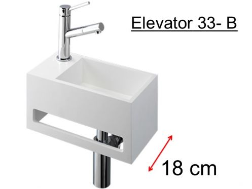 Kompakter Waschtisch 18 cm, matt-weiße Solid Surface, Handtuch