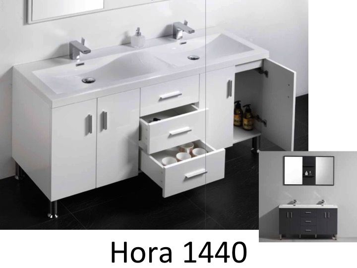 Schrank Badezimmer, zu Fuß, mit Doppelwaschbecken 144 cm, weiß oder
