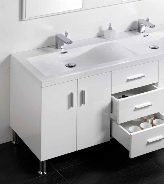 Schrank Badezimmer, zu Fuß, mit Doppelwaschbecken 144 cm, weiß oder