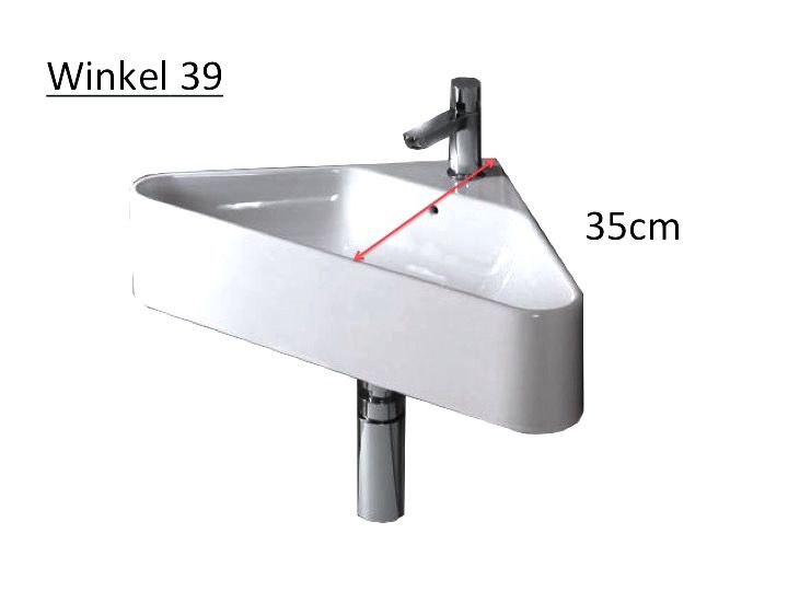 Waschbecken weiße Ecke, 39 cm, Winkel 35