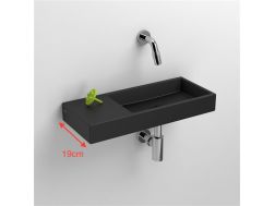 Hands washbasin, 19 x 45 cm, in matt anthracite ceramic, left hand range, wall tap - MINI WASH ME 45CM LEFT