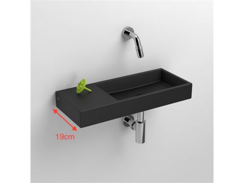 Hands washbasin, 19 x 45 cm, in matt anthracite ceramic, left hand range, wall tap - MINI WASH ME 45CM LEFT