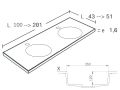 Doppelwaschtischplatte, 100 x 46 cm, hngend oder stehend, runde Form - URBAN 35 DOUBLE