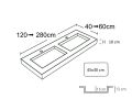 Doppelwaschtischplatte, 50 x 120 cm, hngend oder versenkt, aus Mineralharz - DOUBLE OBA 45