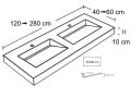 Doppelwaschbecken, 50 x 120 cm, hngend oder versenkt - DOUBLE COPER 45