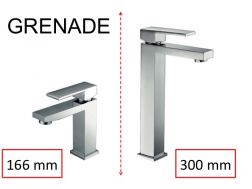 Waschtischarmatur, Mischer, gerade / quadratische Form, Höhe 166 oder 300 mm - GRENADE CHROME