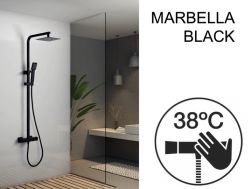 Duschpaneel, mattschwarz, thermostatisch, mit geraden und quadratischen Oberflächen - MARBELLA BLACK