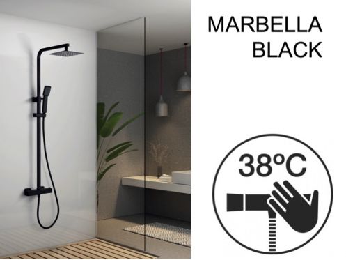 Duschpaneel, mattschwarz, thermostatisch, mit geraden und quadratischen Oberflchen - MARBELLA BLACK