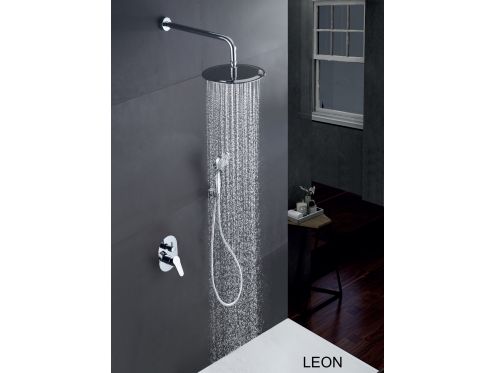 Eingebaute Dusche, Mischbatterie und runder Knopf 25 cm - LEON CHROME