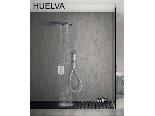 Eingebaute Dusche, Mischbatterie und Knopf 25 x 25 - HUELVA CHROME