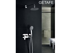 Eingebaute Dusche, Mischbatterie und runder Knopf Ø25 cm - GETAFE CHROME