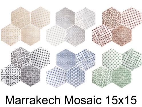 MARRAKECH MOSAIC 15x15 cm - Sechseckige Boden- und Wandfliesen im orientalischen Stil, maurisch