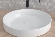 Waschbecken, Ø 400 mm, aus weißer Keramik, halb eingelassen - ONTARIO
