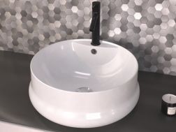 Waschbecken, Ø 450 mm, aus weißer Keramik - ARA