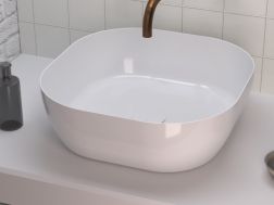 Waschbecken, 425 x 425 mm, aus feiner weißer Keramik - OBI