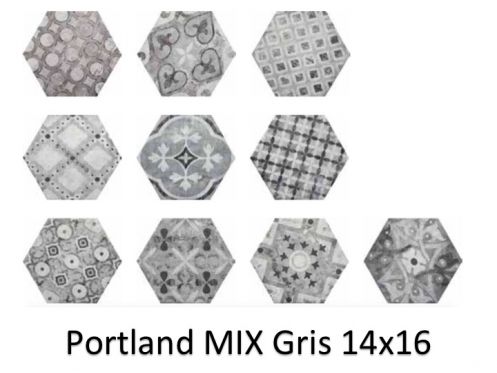 Portland Gris 14x16 cm - Bodenfliesen, sechseckiges Steinzeug aus Porzellan