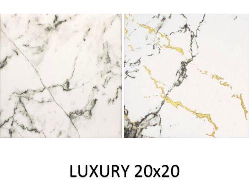 Luxury White 20x20 cm - Bodenfliesen, Carrara-Marmoreffekt, Porzellan.