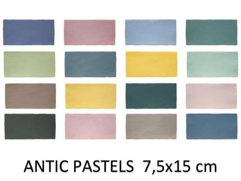 ANTIC PASTELS 7,5x15 cm - Wandfliesen, rustikales Rechteck, Pastellfarben