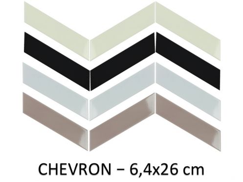 CHEVRON 6,4x26 cm - Wandfliesen, Chevron Verlegung.