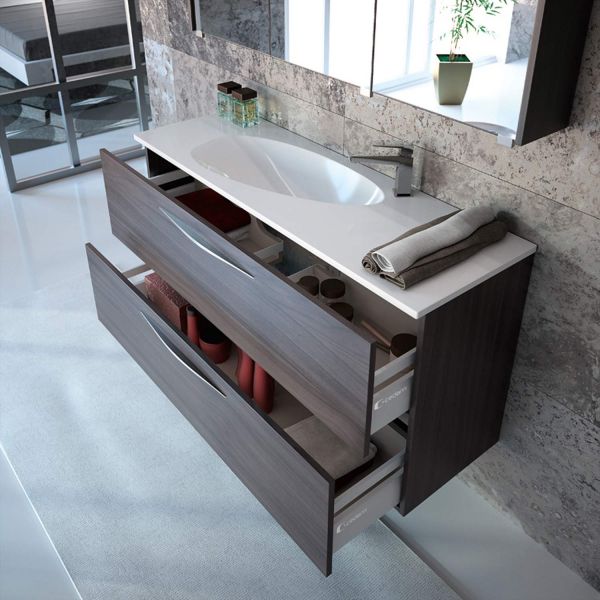 Badezimmerschrank, flach 40 cm, 2 große Schubladen, aufgehängt - SLIM