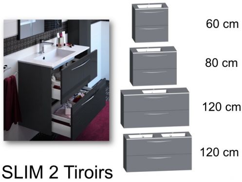 Badezimmerschrank, flach 40 cm, 2 große Schubladen, aufgehängt - SLIM