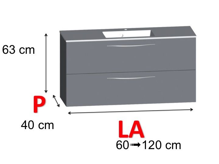 Badezimmerschrank, flach 40 cm, 2 große Schubladen, aufgehängt - SLIM