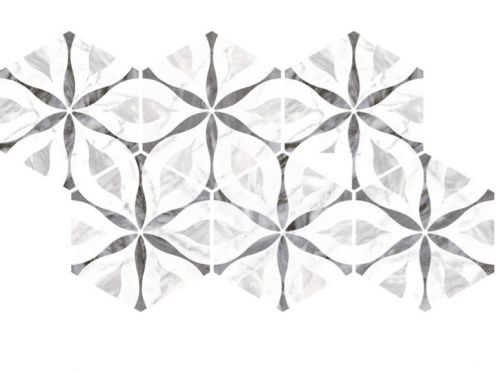 Bardiglio Flower 17,5x20 cm - Bodenfliesen, sechseckig, Carrara-Marmor-Finish
