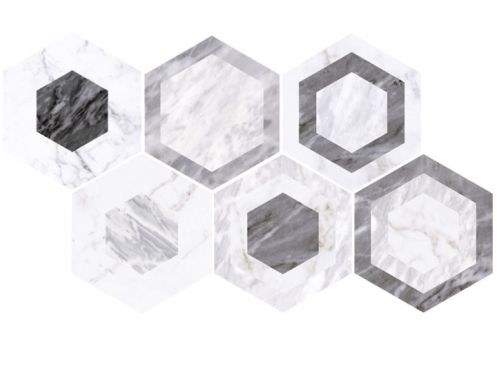 Geo 17,5x20 cm - Bodenfliesen, sechseckig, Carrara-Marmor-Finish