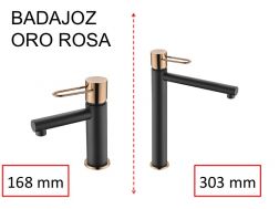 Waschtischarmatur in Mattschwarz und Bronze, Mixer, Höhe 168 und 303 mm - BADAJOZ ORO ROSA