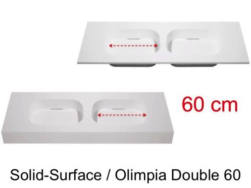 Design Doppelwaschbecken, 50 x 100 cm, aus Mineralharz mit fester Oberfl�che - OLIMPIA 60 DOUBLE