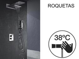 Eingebaute Dusche, Thermostat, Regenschutz und Wasserfall - ROQUETAS CHROME