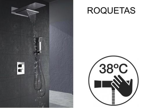 Eingebaute Dusche, Thermostat, Regenschutz und Wasserfall - ROQUETAS CHROME