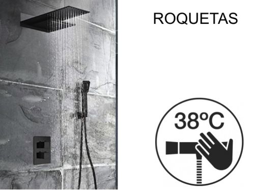 Eingebaute Dusche, Thermostat, Regenschutz und Wasserfall - ROQUETAS BLACK