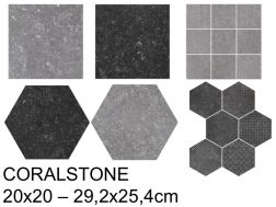 CORALSTONE  20x20 - 29,2x25,4 cm - Bodenfliesen, sechseckig, Pierre Bleu-Finish