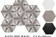 NATURE B&W HEXATILE 17,5x20 cm - Bodenfliesen, sechseckig, matt