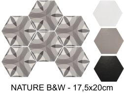 NATURE B&W HEXATILE 17,5x20 cm - Bodenfliesen, sechseckig, matt