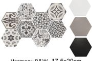 Harmony B&W HEXATILE 17,5x20 cm - Bodenfliesen, sechseckig, matt