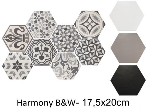 Harmony B&W HEXATILE 17,5x20 cm - Bodenfliesen, sechseckig, matt