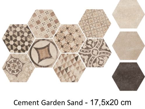 Cement Garden Sand HEXATILE 17,5x20 cm - Bodenfliesen, sechseckig, matt