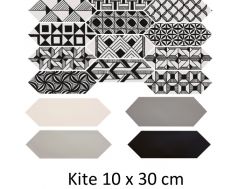 KITE Patchwork Kite B&W 10 x 30 cm - Sechseckige Bodenfliesen