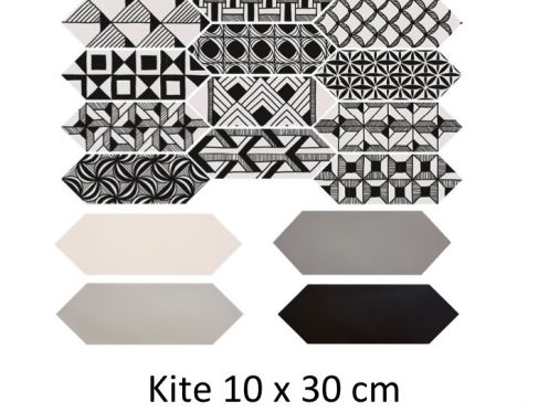 KITE Patchwork Kite B&W 10 x 30 cm - Sechseckige Bodenfliesen