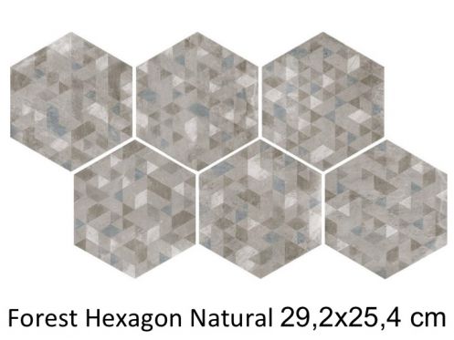 Forest Hexagon Silver 29,2 x 25,4 cm - Bodenfliesen, sechseckig, gealtert