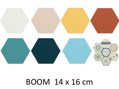 BOOM 14x16 cm - Boden- und Wandfliesen, sechseckig, Designfarben.