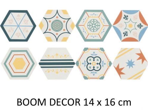 BOOM DECOR 14x16 cm - Boden- und Wandfliesen, sechseckig, Designfarben.
