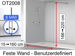 Duschwand 45 x 195 cm, Festfeld, Glas 8 mm - OT2008