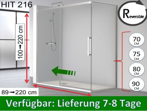 Schiebeduschtr, 110 x 195 cm, mit festem Rcklauf - HIT 216