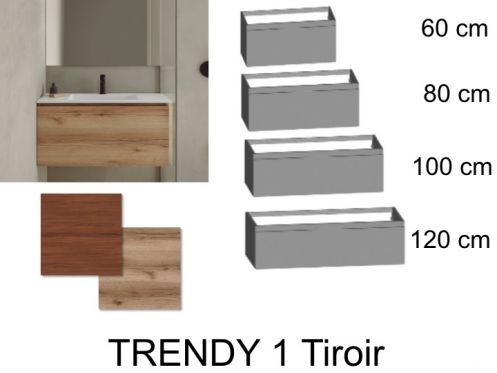 Badezimmerschrank, zwei Schubladen, von denen eine versteckt ist, Hhe 50 cm, Holzoberflche - TRENDY