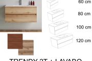 Badezimmerschrank, zwei Schubladen, aufgehängt, Holzoberfläche - TRENDY 2T  __plus__ LAVABO