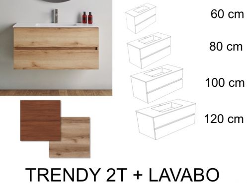 Badezimmerschrank, zwei Schubladen, aufgeh�ngt, Holzoberfl�che - TRENDY 2T  __plus__ LAVABO