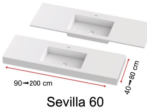 Waschtischplatte, an der Wand montiert oder eingebaut, aus Mineralharz - SEVILLA 60
